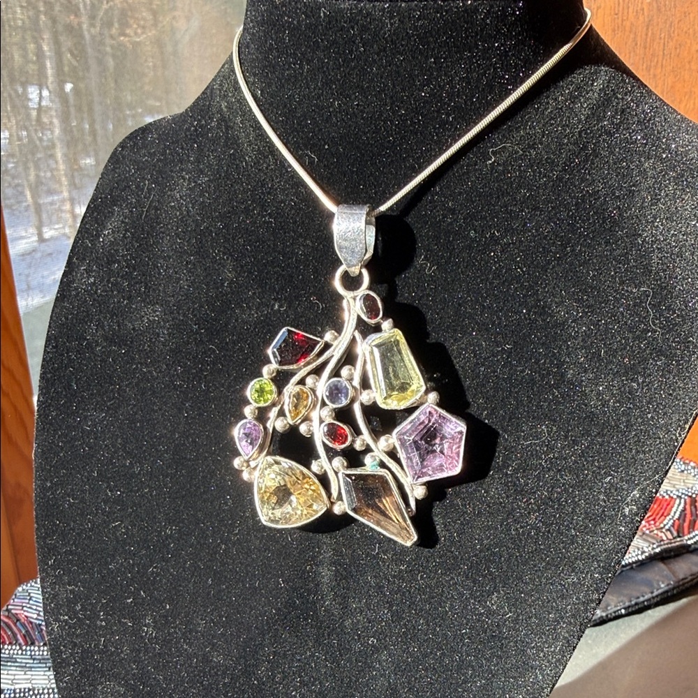 Unique Multi Stone Silver Pendant